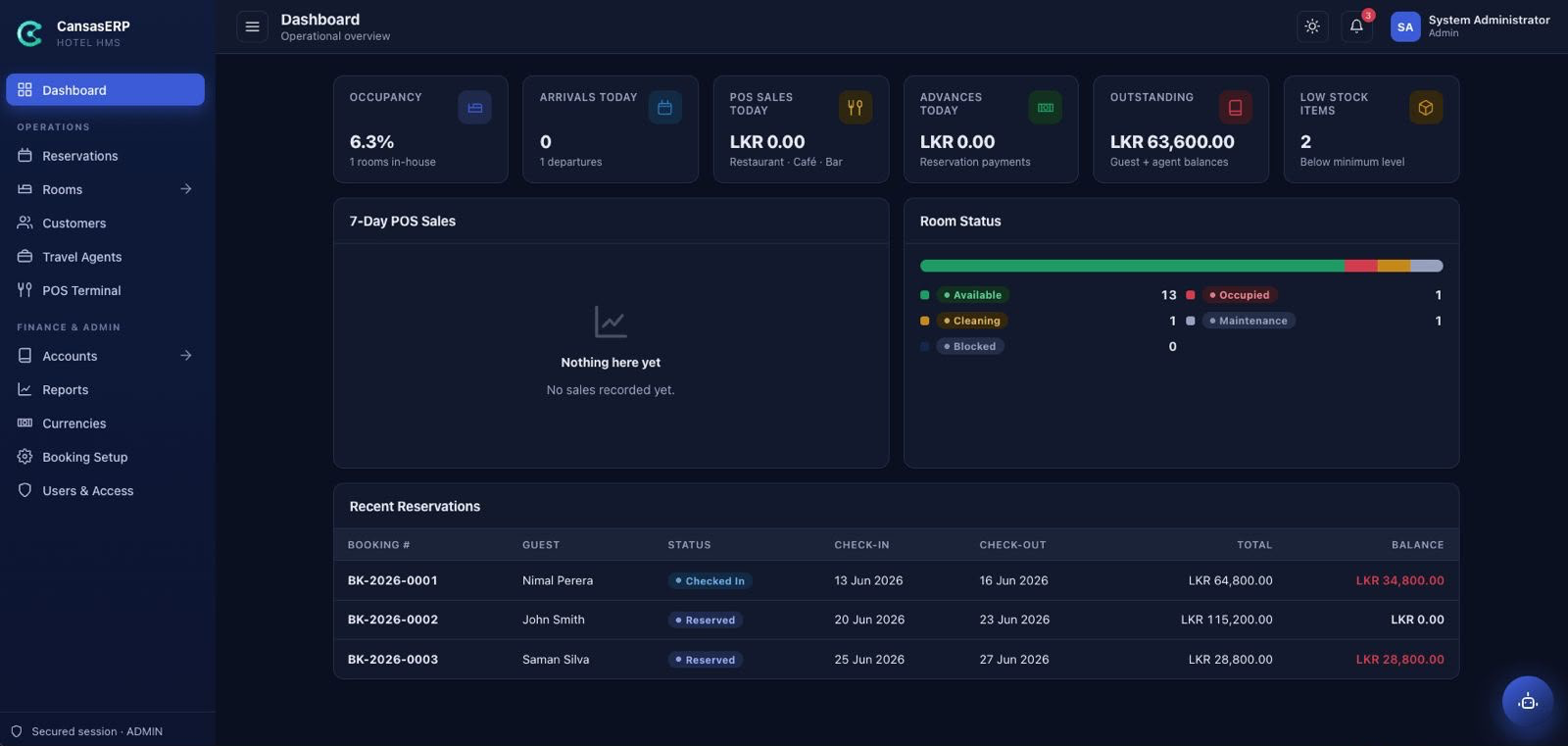 Front-desk & room status — Hotel ERP