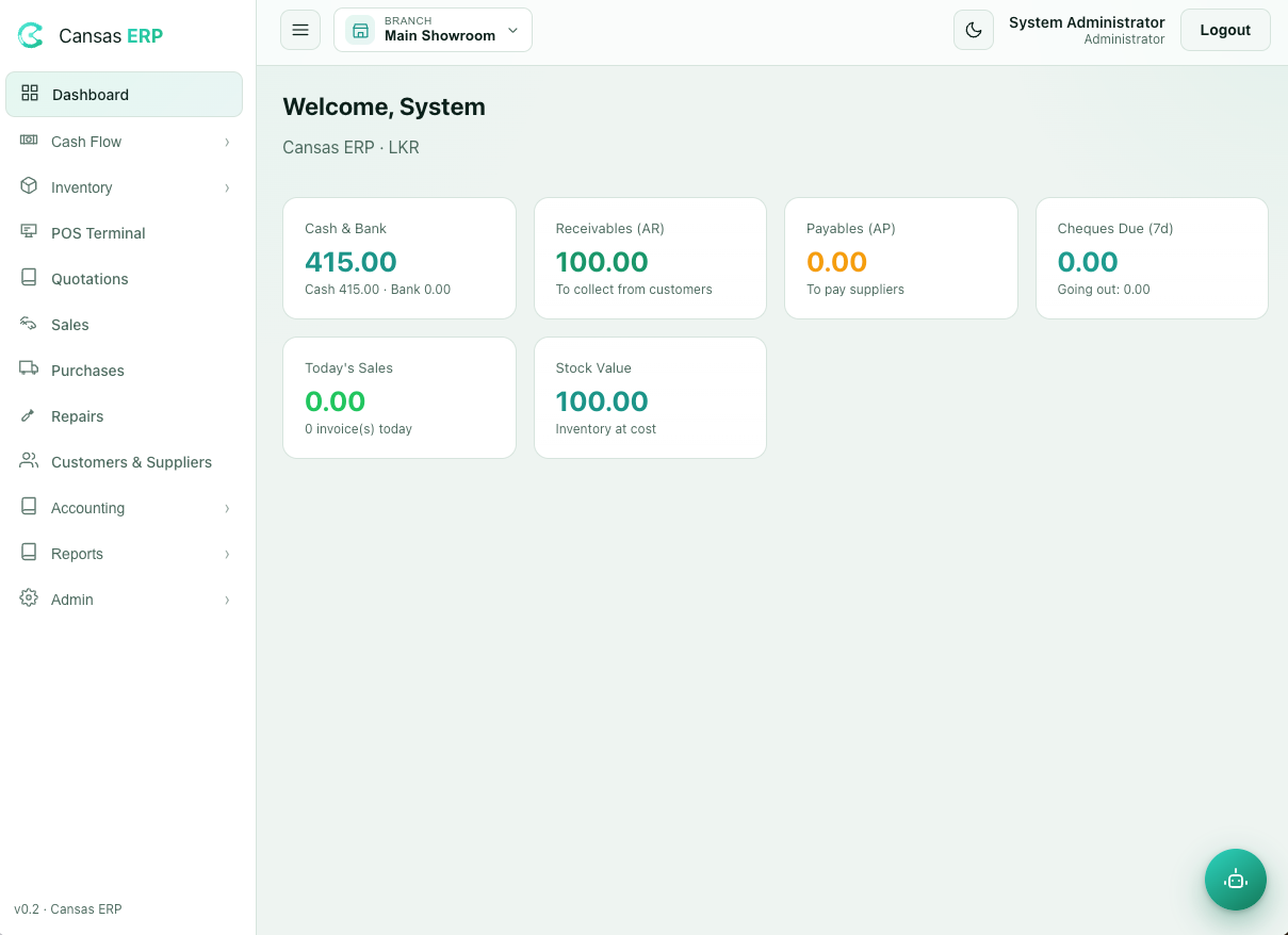Live sales dashboard — Retail ERP