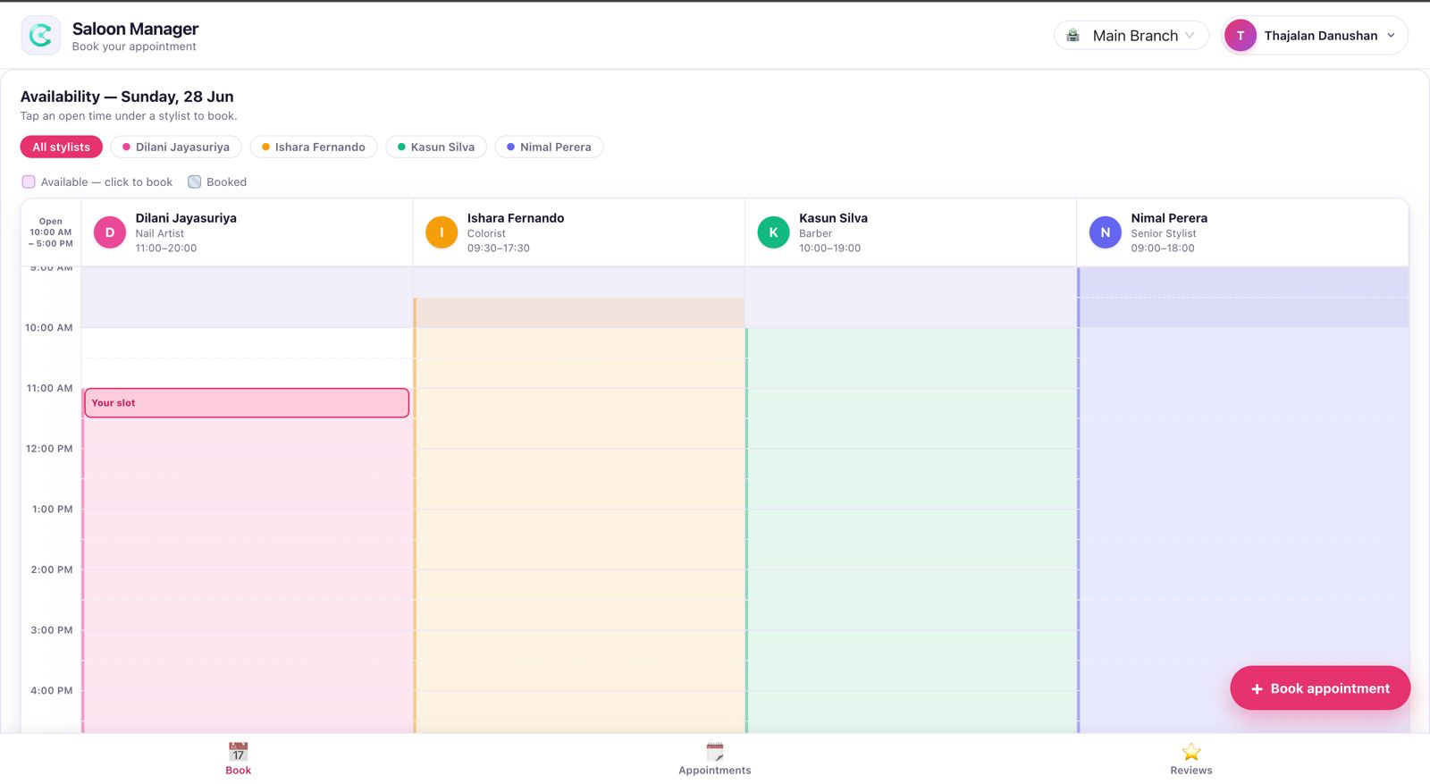 Appointment calendar — Saloon ERP